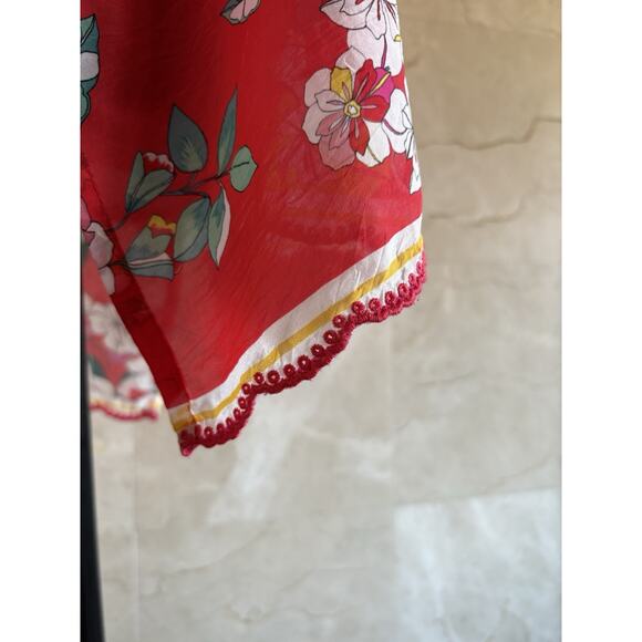 Johnny Was Passion Flower Eloise Top Small Red Embroidered Sheer Oversized Boho - Picture 13 of 15